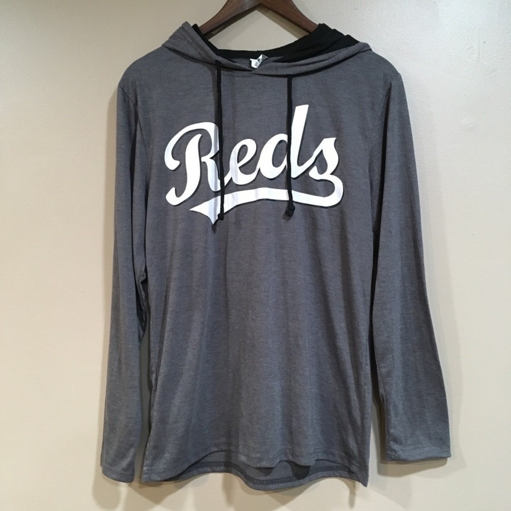 Cincinnati Reds Long Sleeve Hooded T-Shirt Womens M Gray Baseball MLB Logo Sport